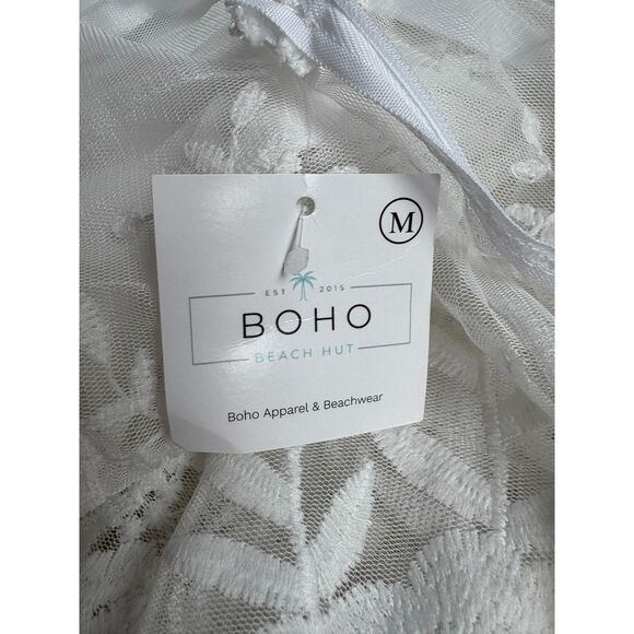 BOHO Beach Hut NWT Maxi White Embroidered Dress Lace Crochet Long Bohemian M - Picture 9 of 12